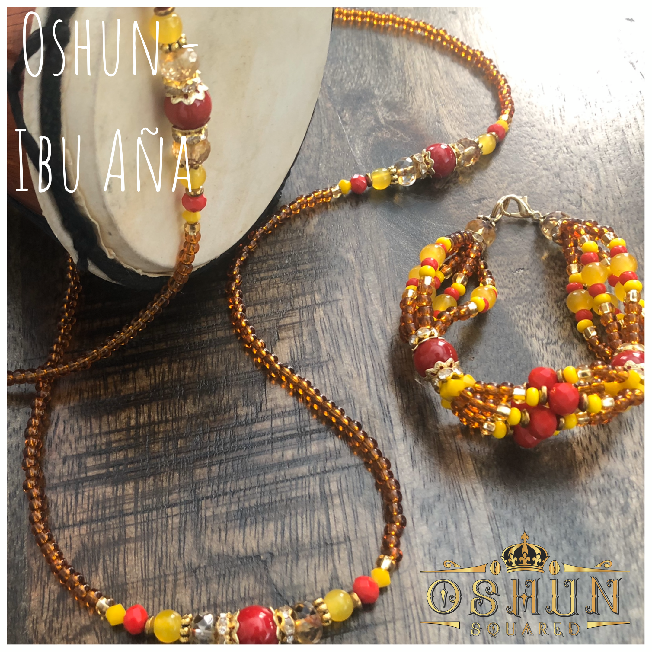 Iléké & Ídè Oshun | Collar y Pulsera para Ochun – Oshun Squared
