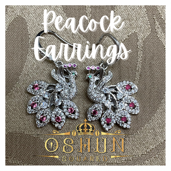 Silver Pink Tourmaline Peacock Earrings